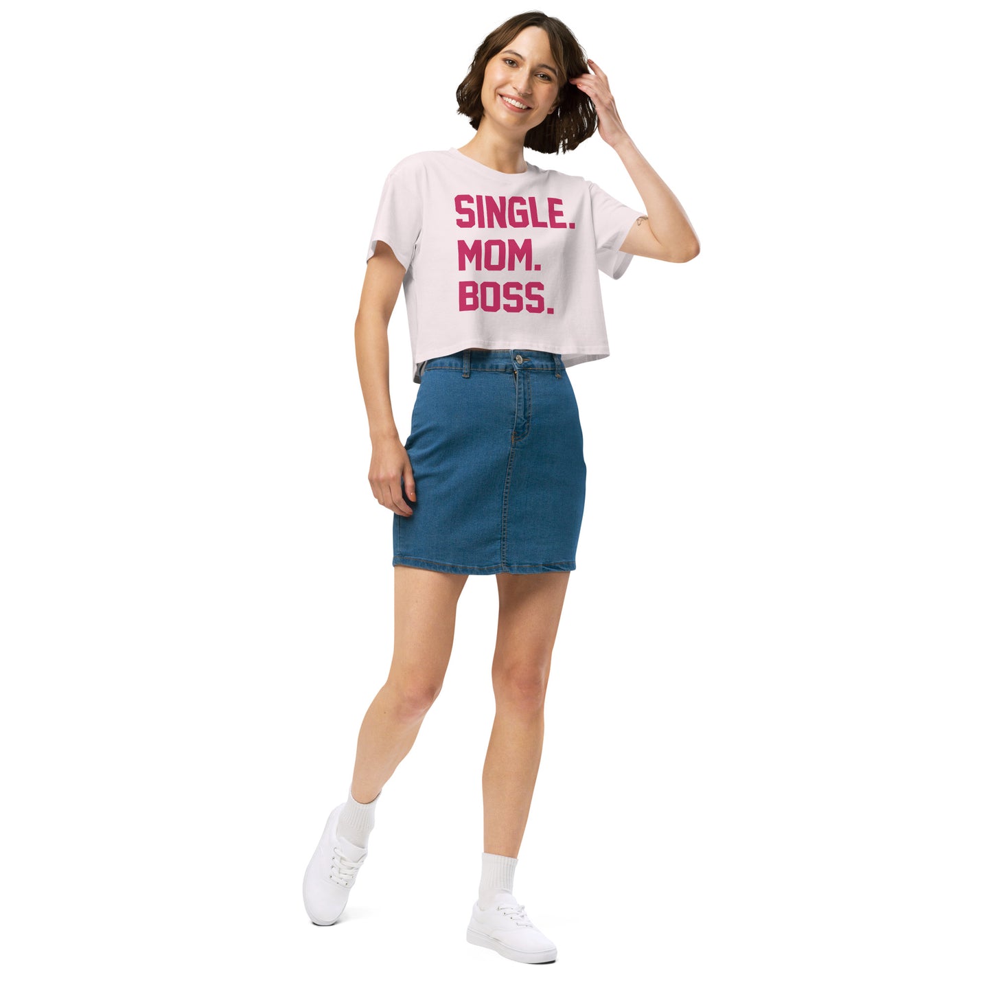 SINGLE. MOM. BOSS. WOMEN's CROP TOP (PINK + BLUE)