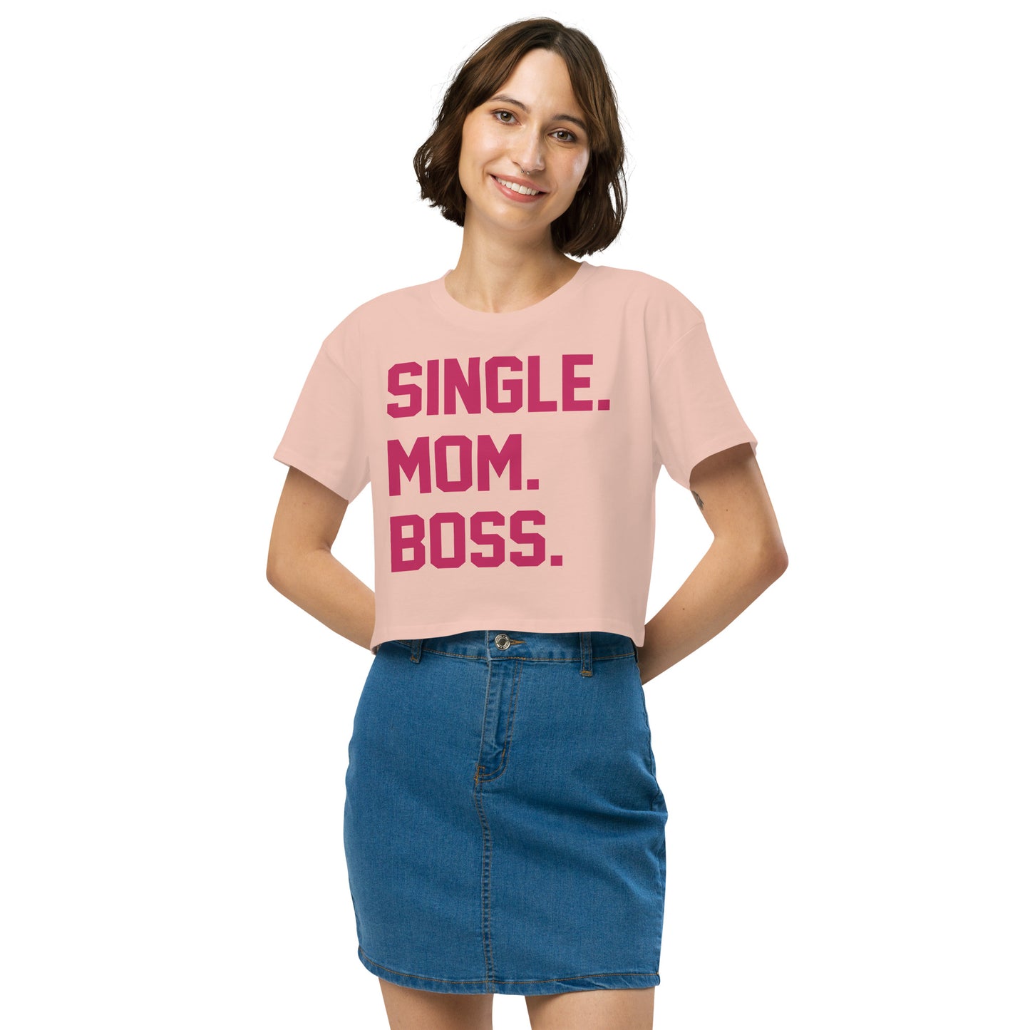 SINGLE. MOM. BOSS. WOMEN's CROP TOP (PINK + BLUE)