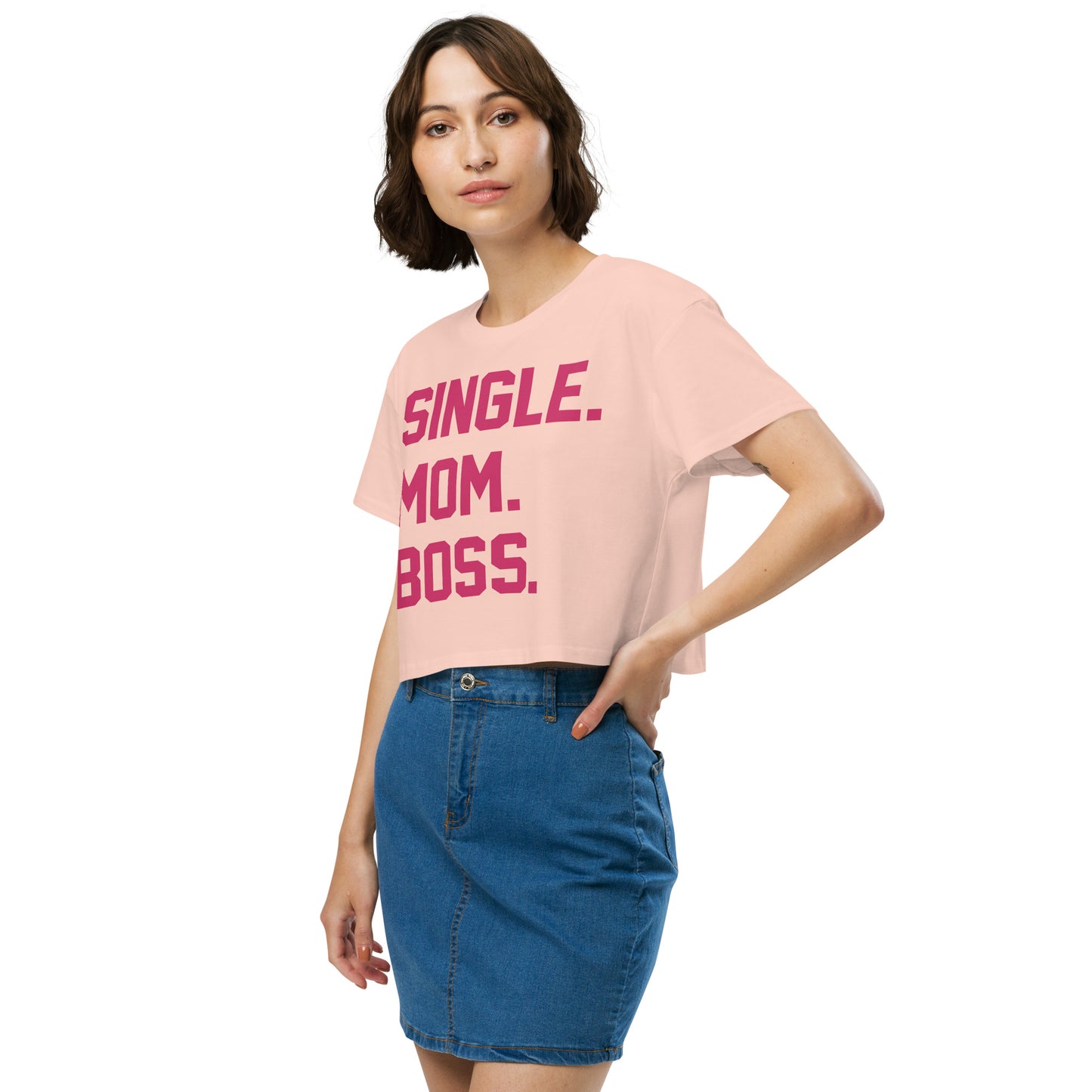 SINGLE. MOM. BOSS. WOMEN's CROP TOP (PINK + BLUE)