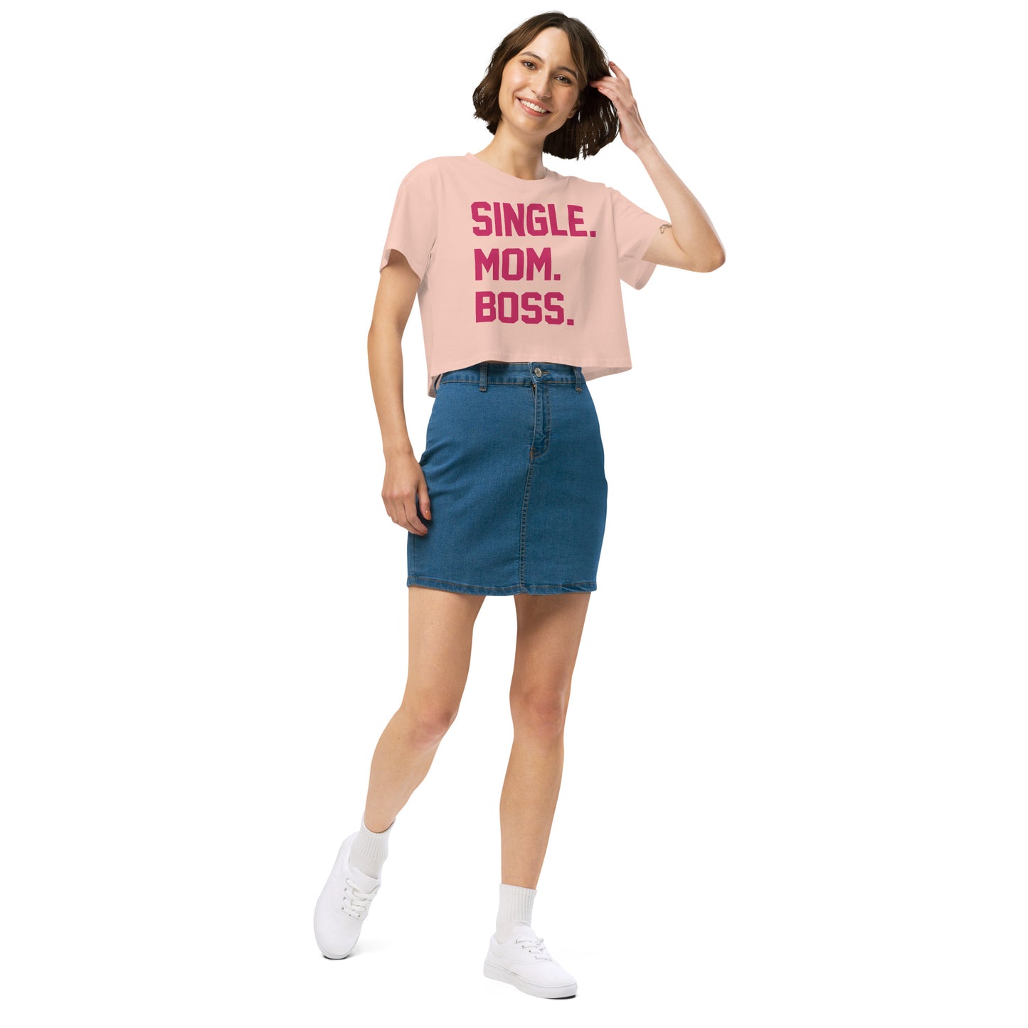 SINGLE. MOM. BOSS. WOMEN's CROP TOP (PINK + BLUE)