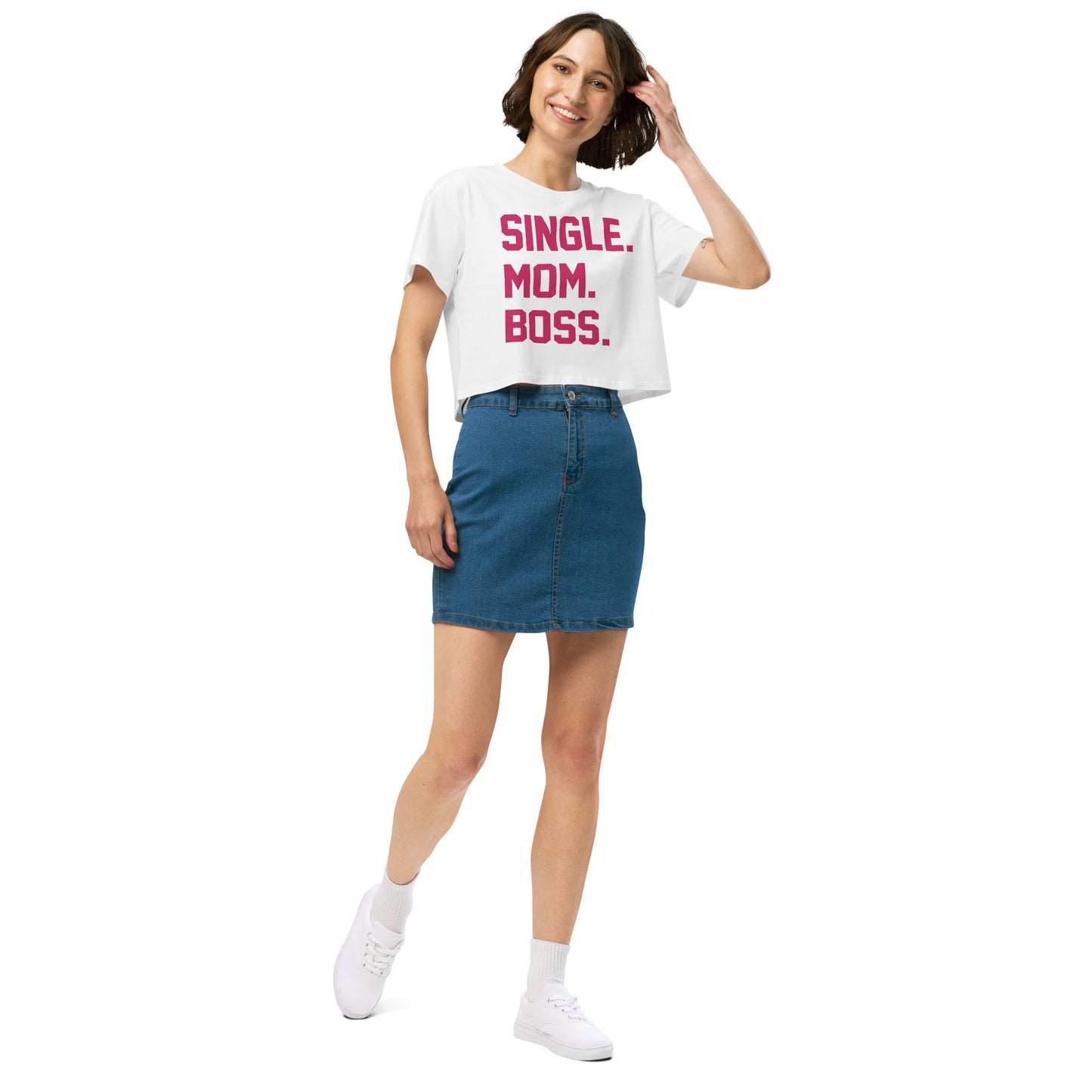 SINGLE. MOM. BOSS. WOMEN's CROP TOP (PINK + BLUE)
