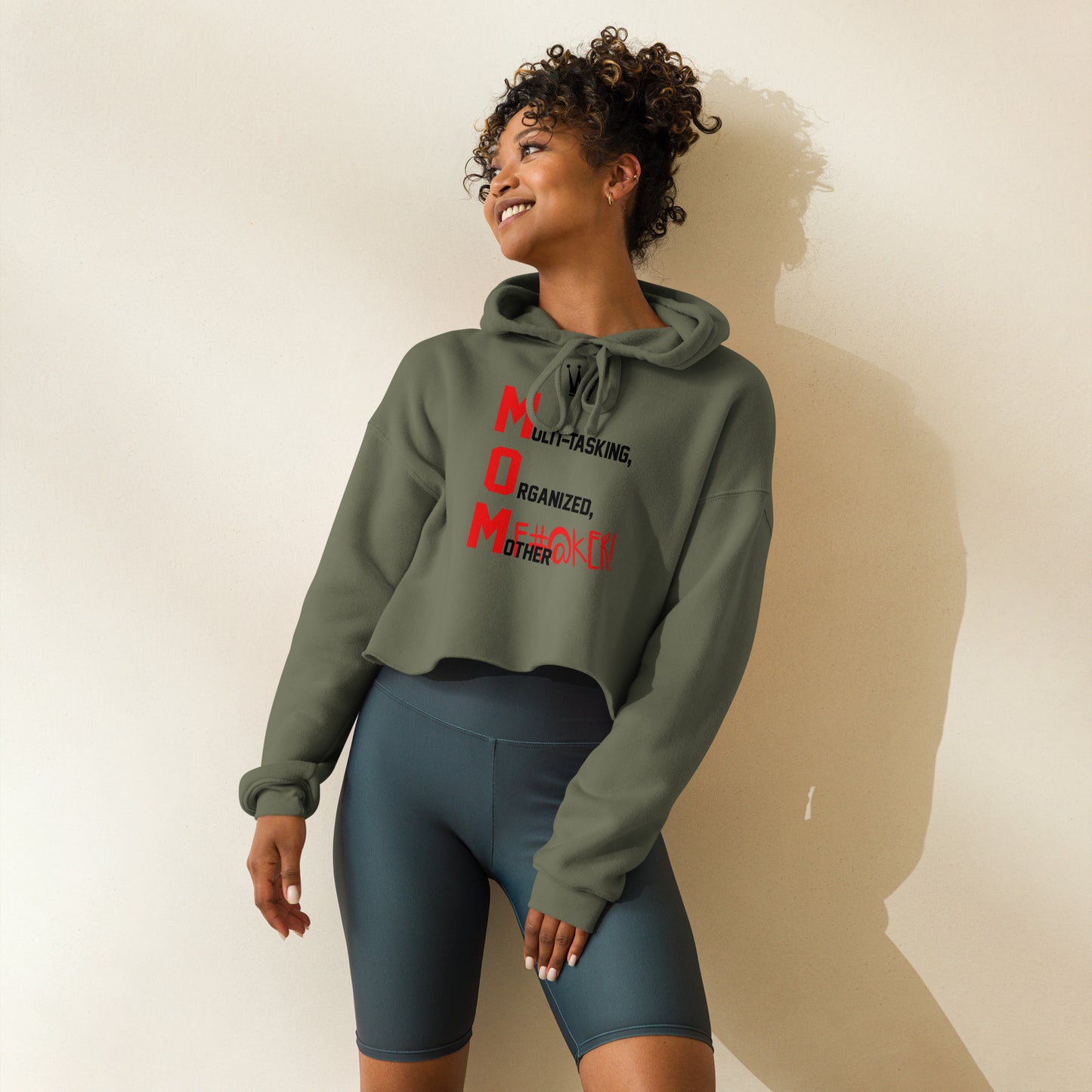 M.O.M. CROP HOODIE (BLACK + RED)