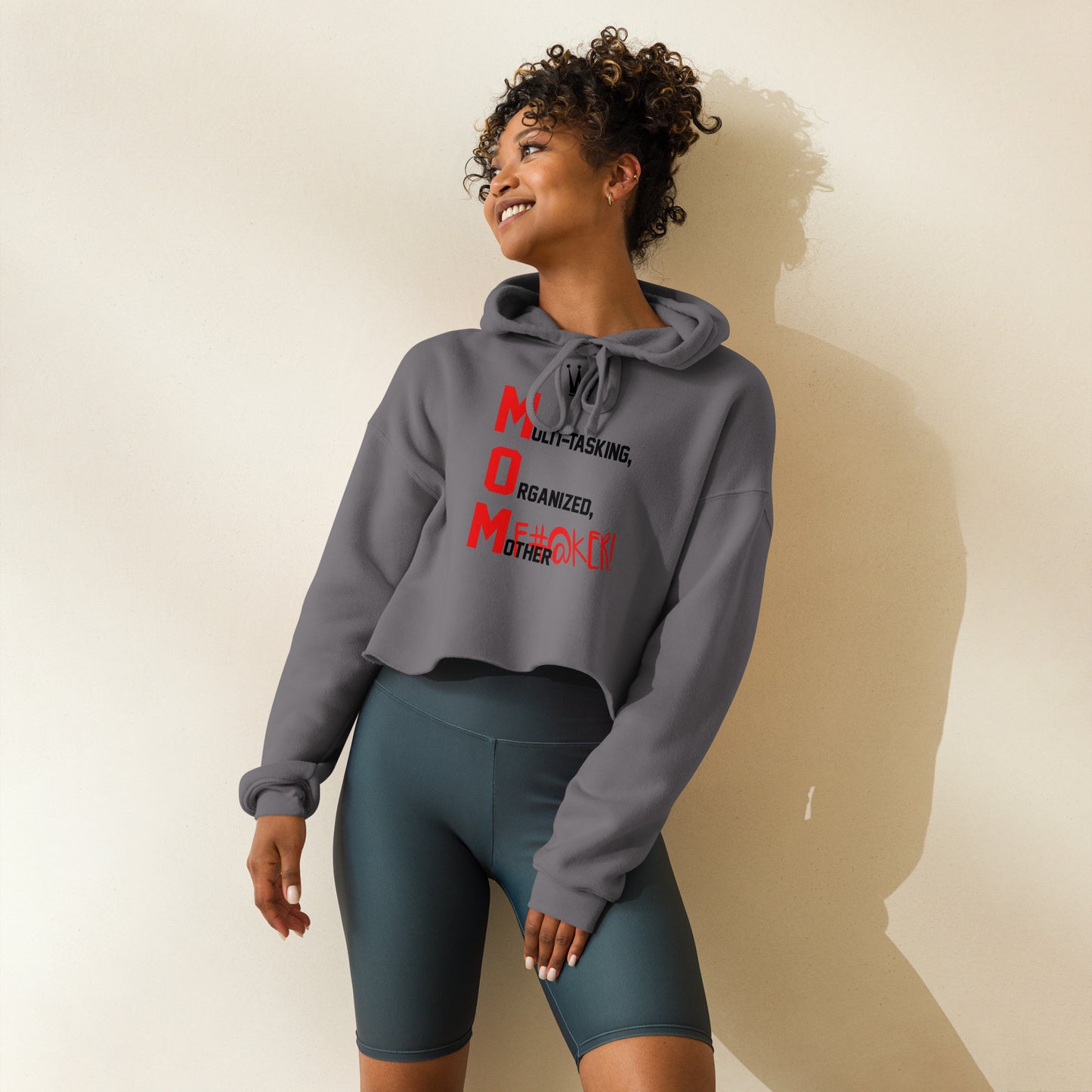 M.O.M. CROP HOODIE (BLACK + RED)