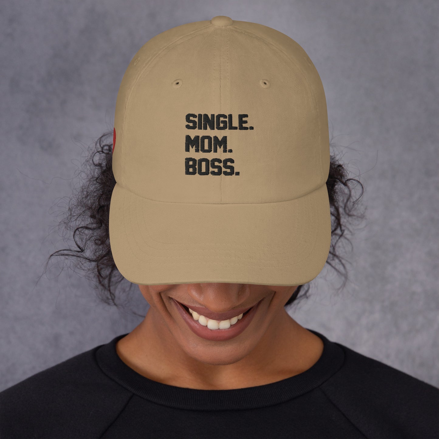 SINGLE. MOM. BOSS. "MOM" HAT (BLACK + RED)