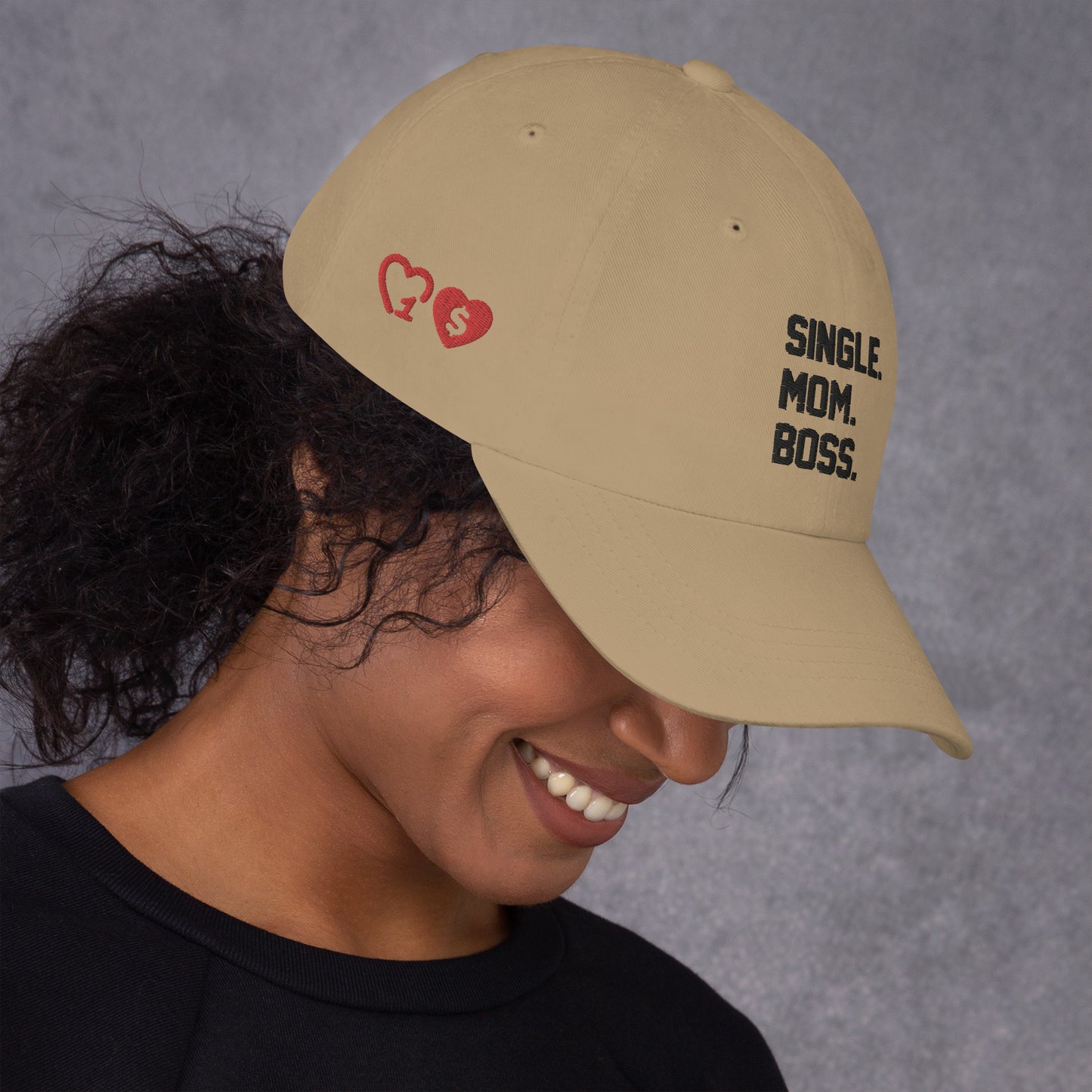 SINGLE. MOM. BOSS. "MOM" HAT (BLACK + RED)