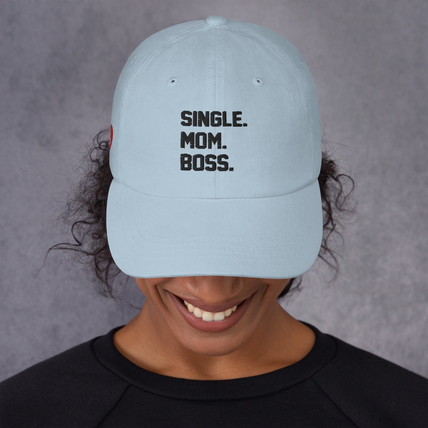 SINGLE. MOM. BOSS. "MOM" HAT (BLACK + RED)