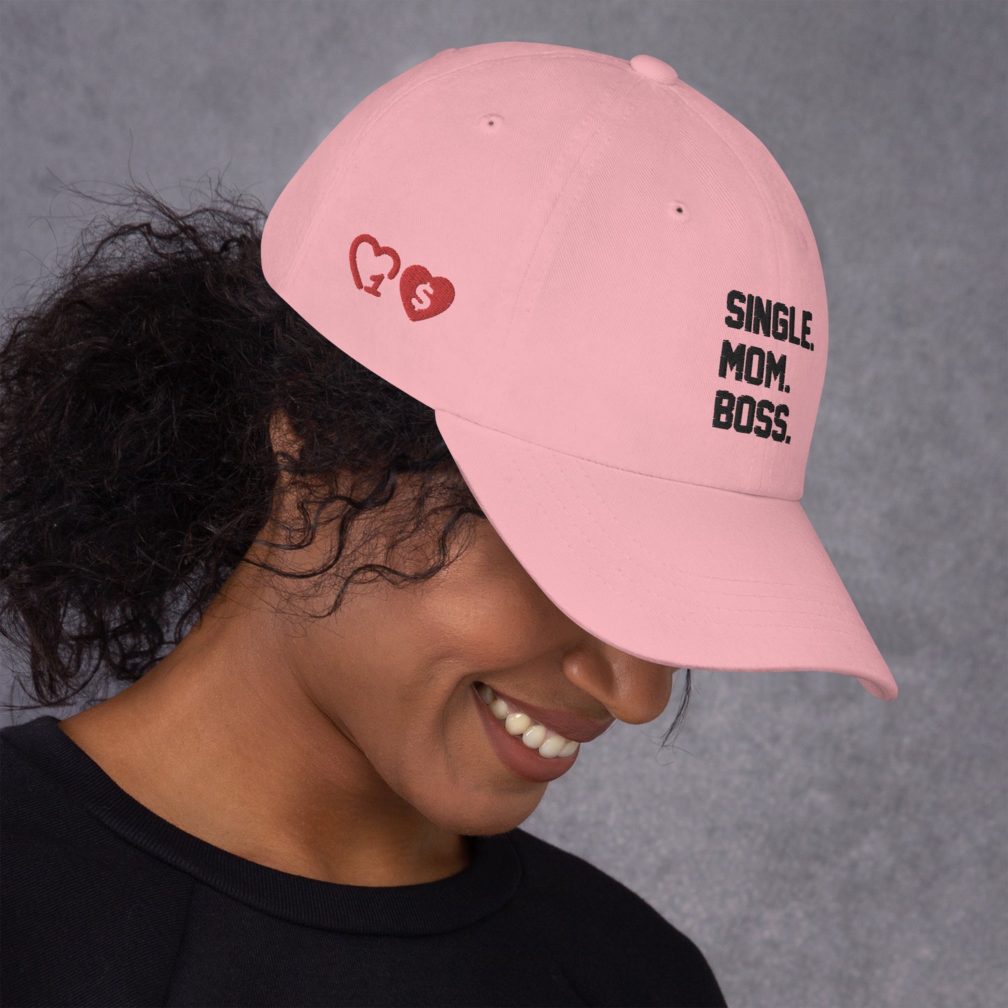 SINGLE. MOM. BOSS. "MOM" HAT (BLACK + RED)