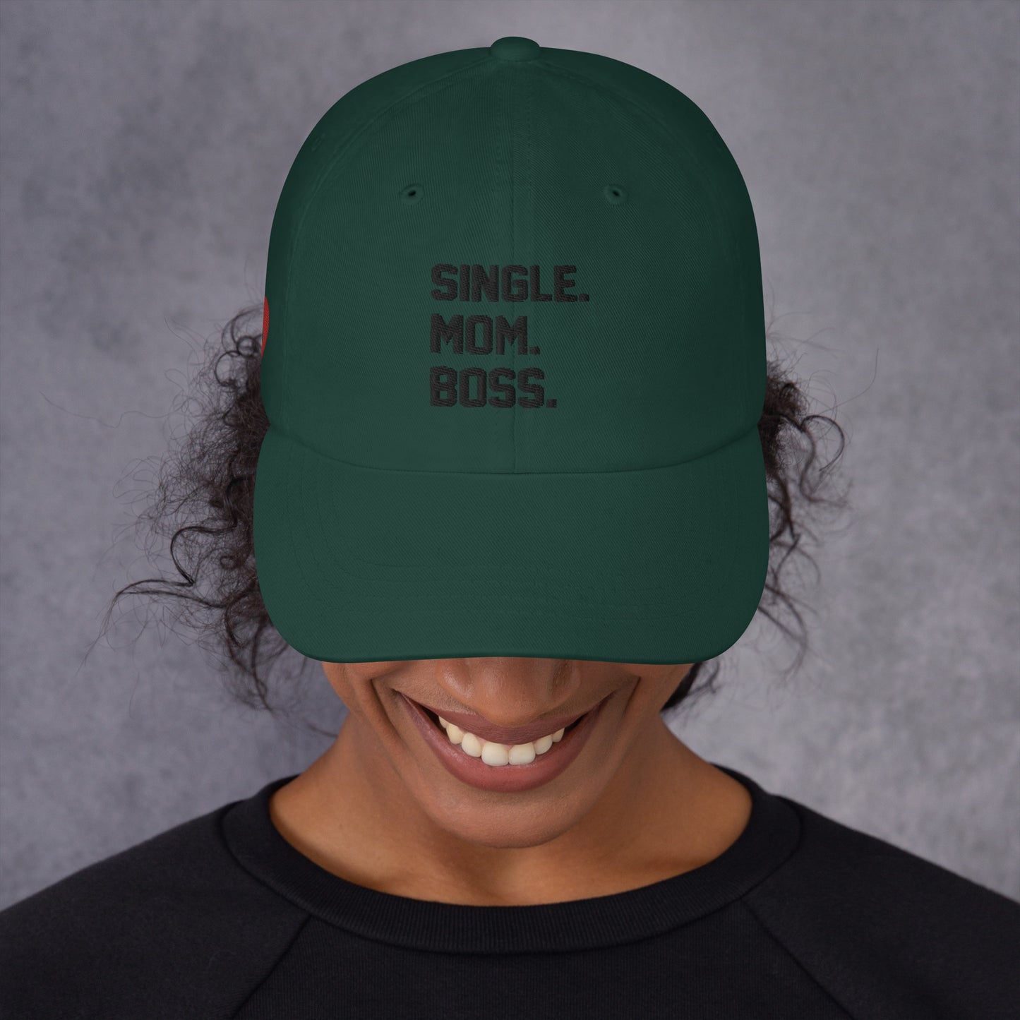 SINGLE. MOM. BOSS. "MOM" HAT (BLACK + RED)