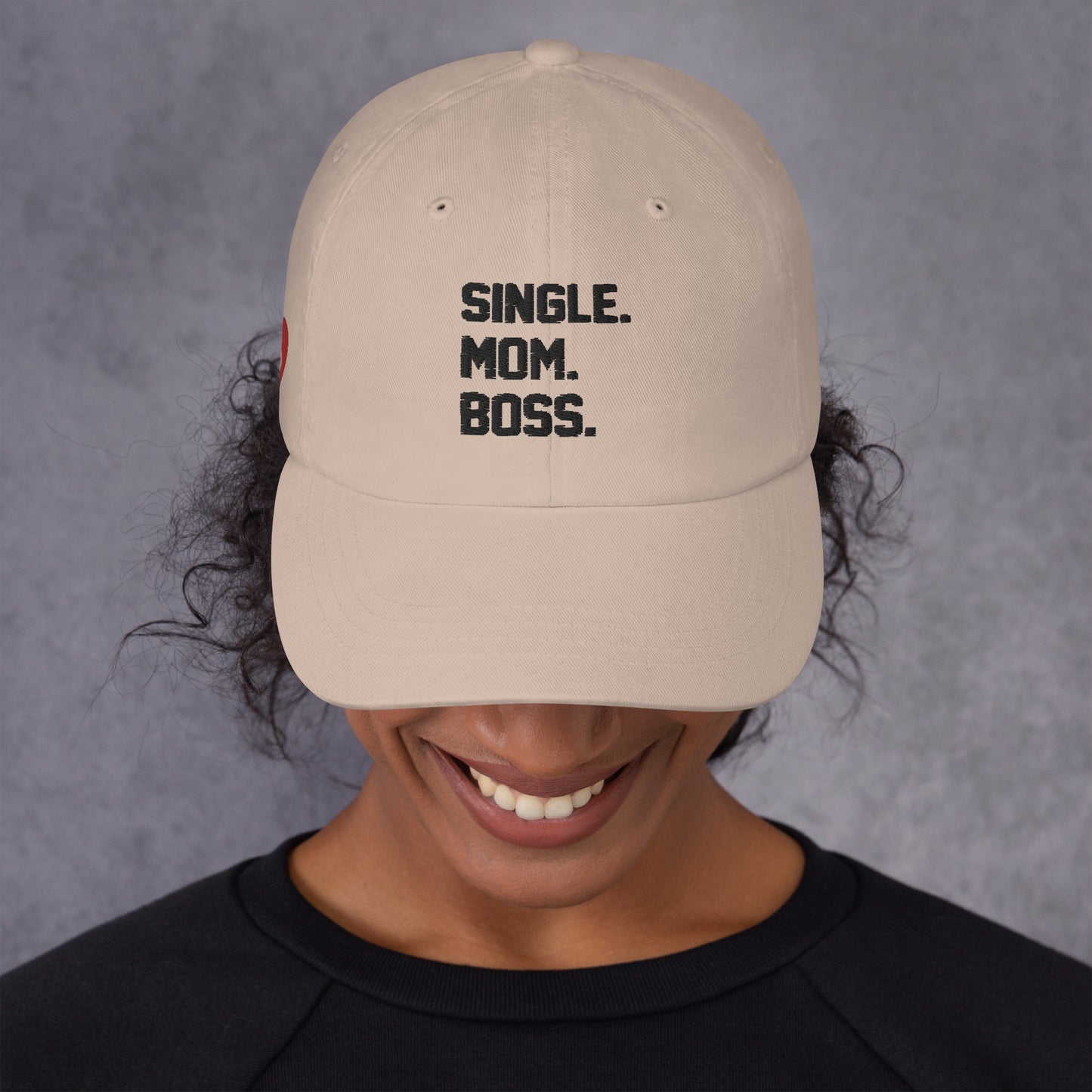 SINGLE. MOM. BOSS. "MOM" HAT (BLACK + RED)