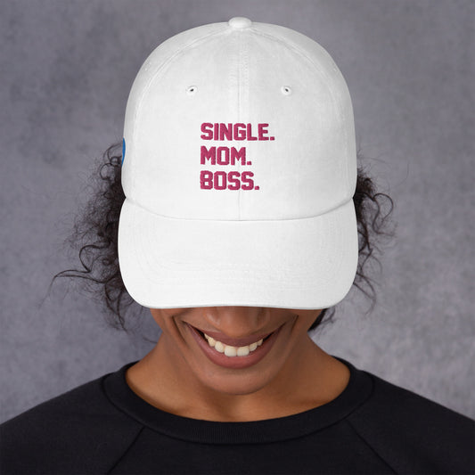 SINGLE. MOM. BOSS. "MOM" HAT (PINK + BLUE)