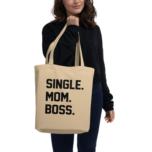 SINGLE. MOM. BOSS. ECO TOTE BAG (BLACK + RED)