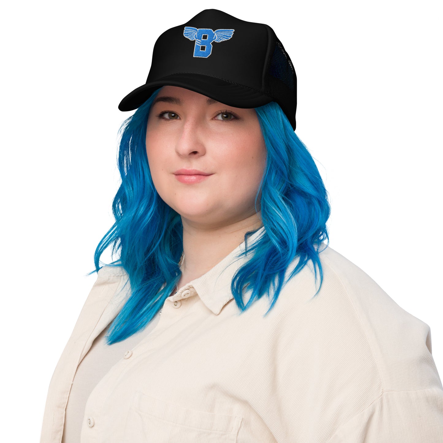 "B" IS FOR BROOKLYN - B-WING FOAM TRUCKER HAT (VIVID BLUE STITCH)