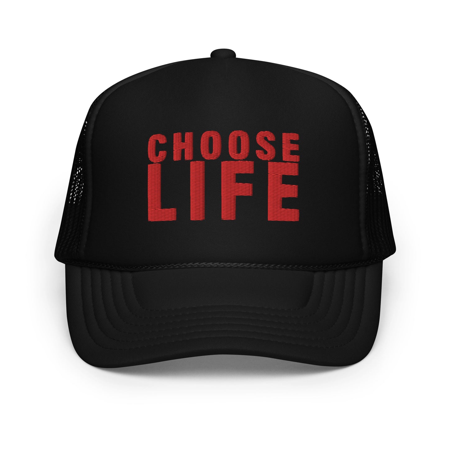 FXCK GUNZ...CHOOSE LIFE FOAM TRUCKER HAT (RED PRINT)