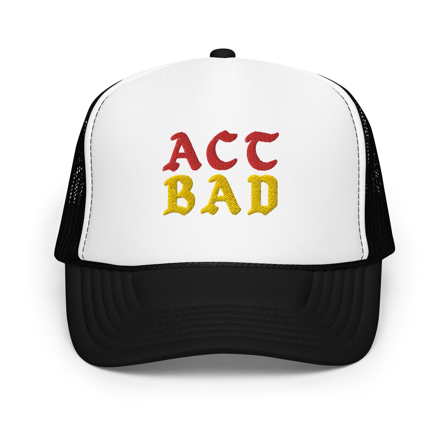 ACT BAD FOAM TRUCKER HAT (RED/GOLD STITCH)