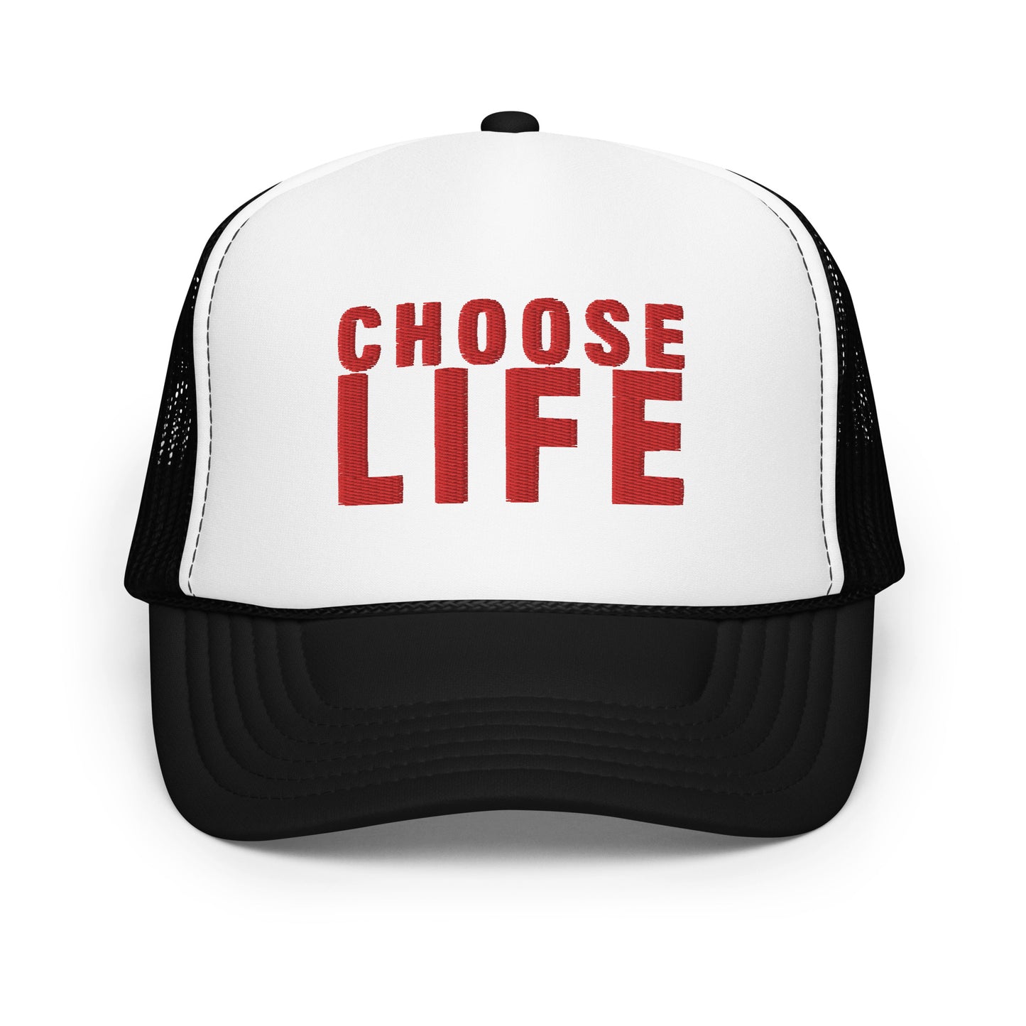 FXCK GUNZ...CHOOSE LIFE FOAM TRUCKER HAT (RED PRINT)