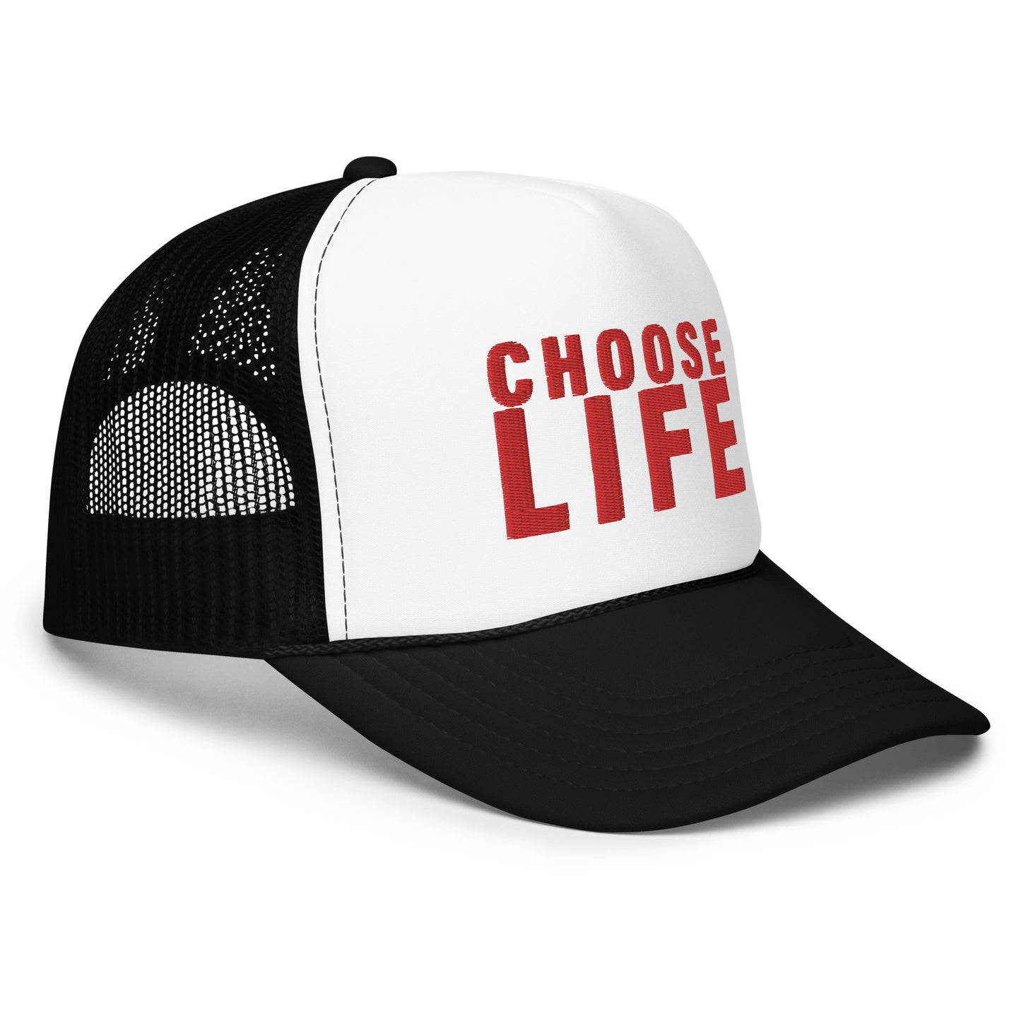 FXCK GUNZ...CHOOSE LIFE FOAM TRUCKER HAT (RED PRINT)