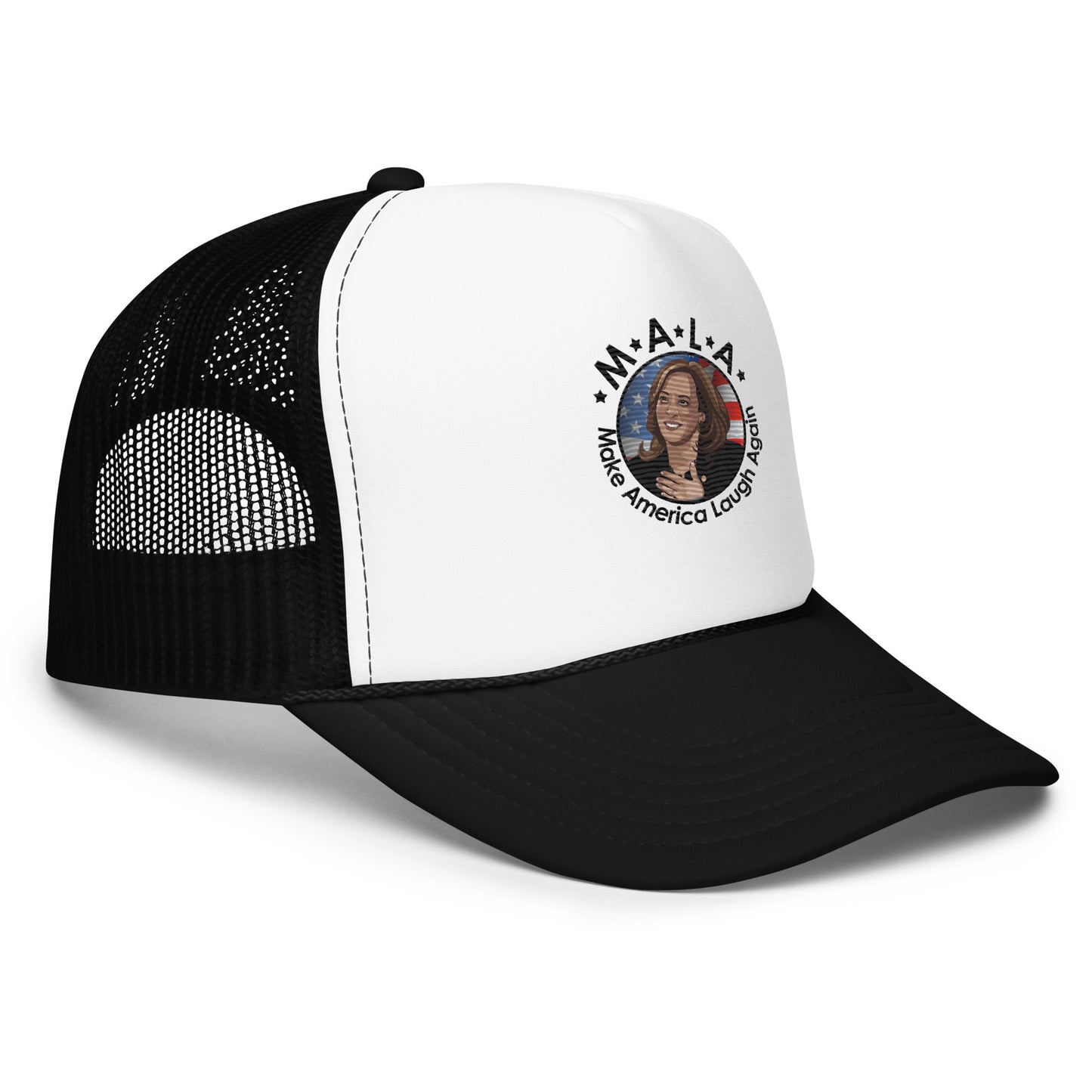 MALA: MAKE AMERICA LAUGH AGAIN COOKIE FOAM TRUCKER HAT (BLACK)