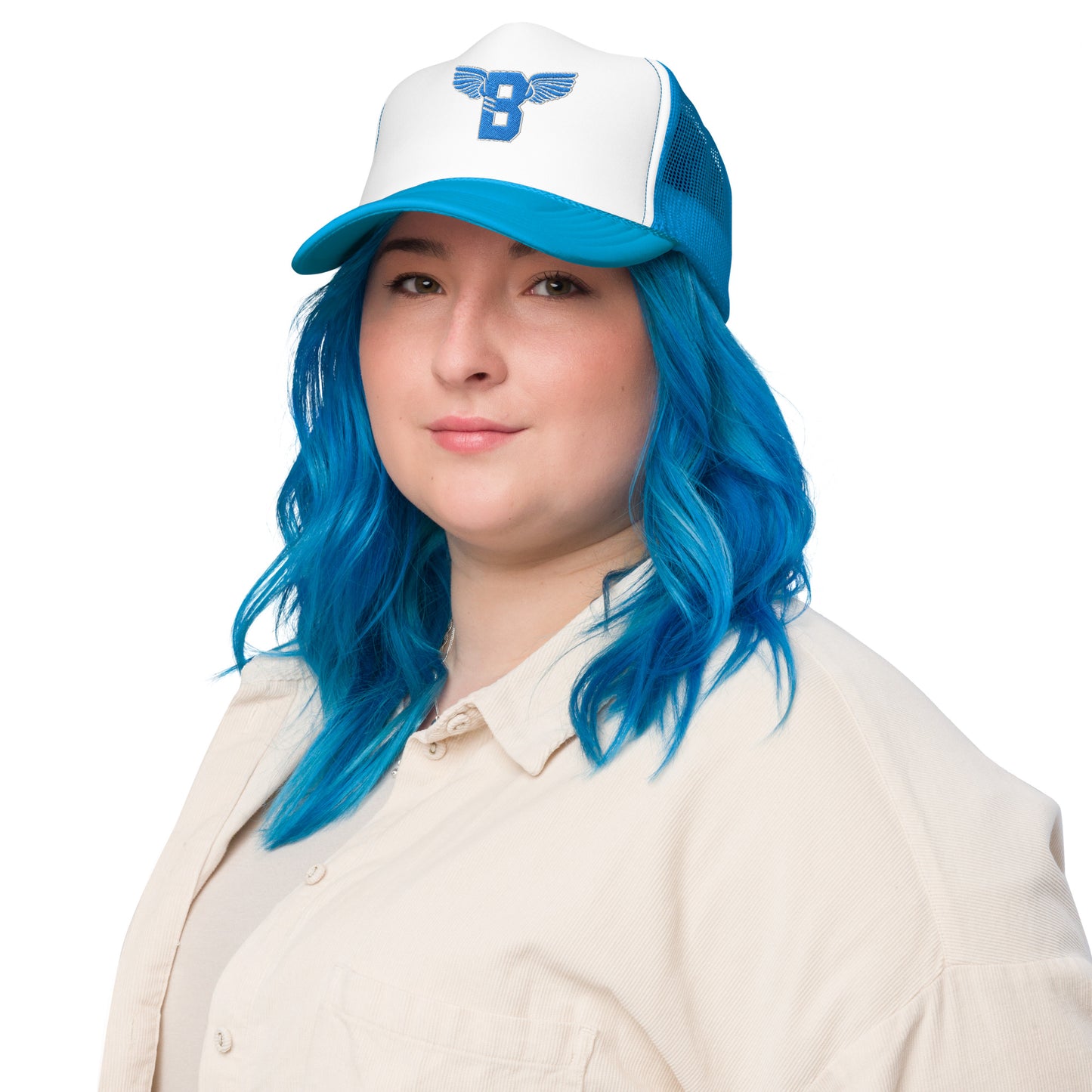 "B" IS FOR BROOKLYN - B-WING FOAM TRUCKER HAT (VIVID BLUE STITCH)