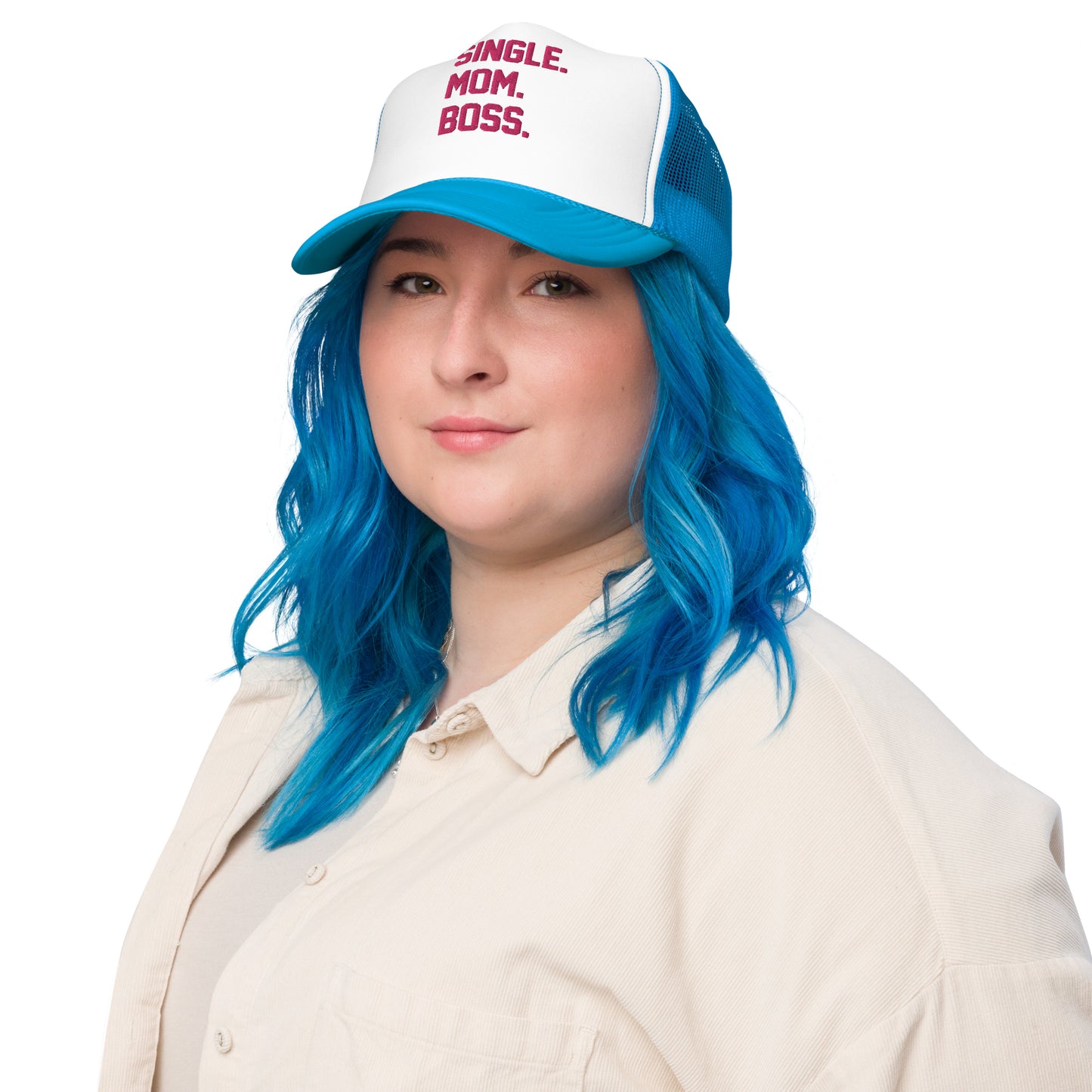 SINGLE. MOM. BOSS. FOAM TRUCKER HAT (PINK)