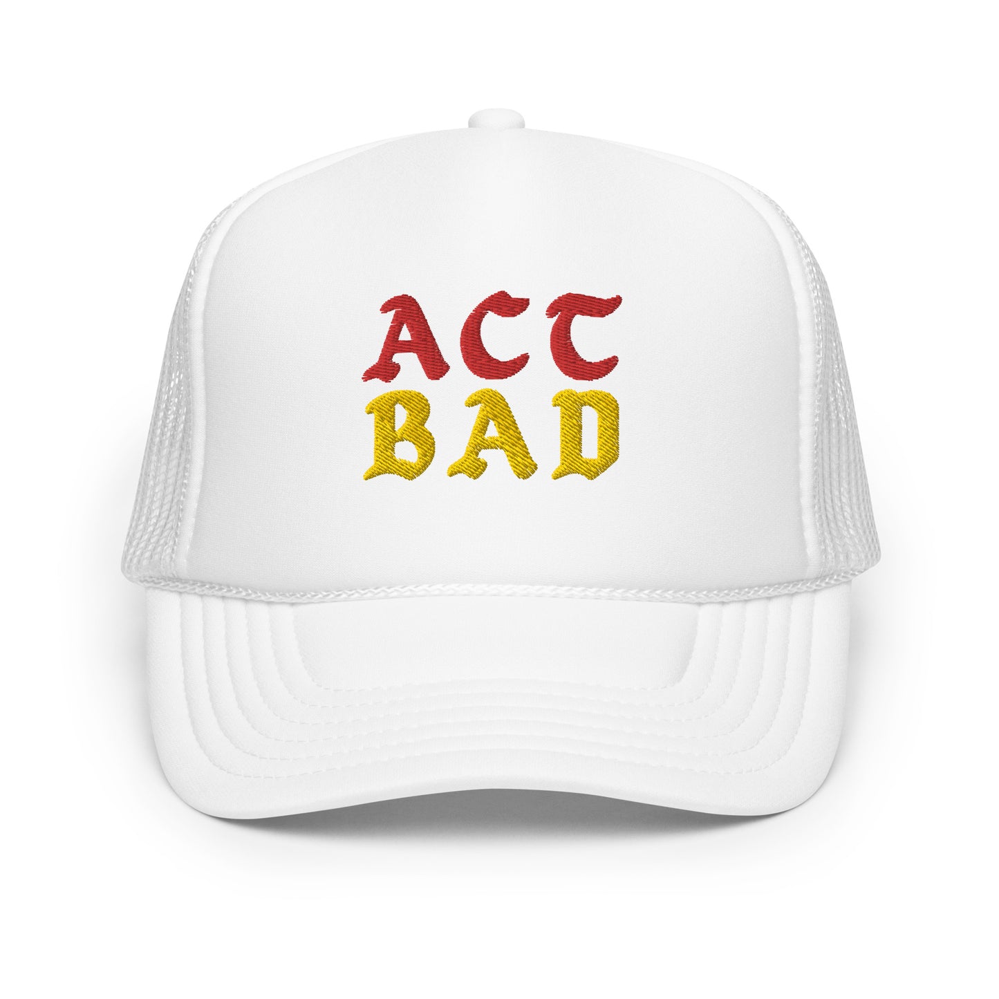 ACT BAD FOAM TRUCKER HAT (RED/GOLD STITCH)