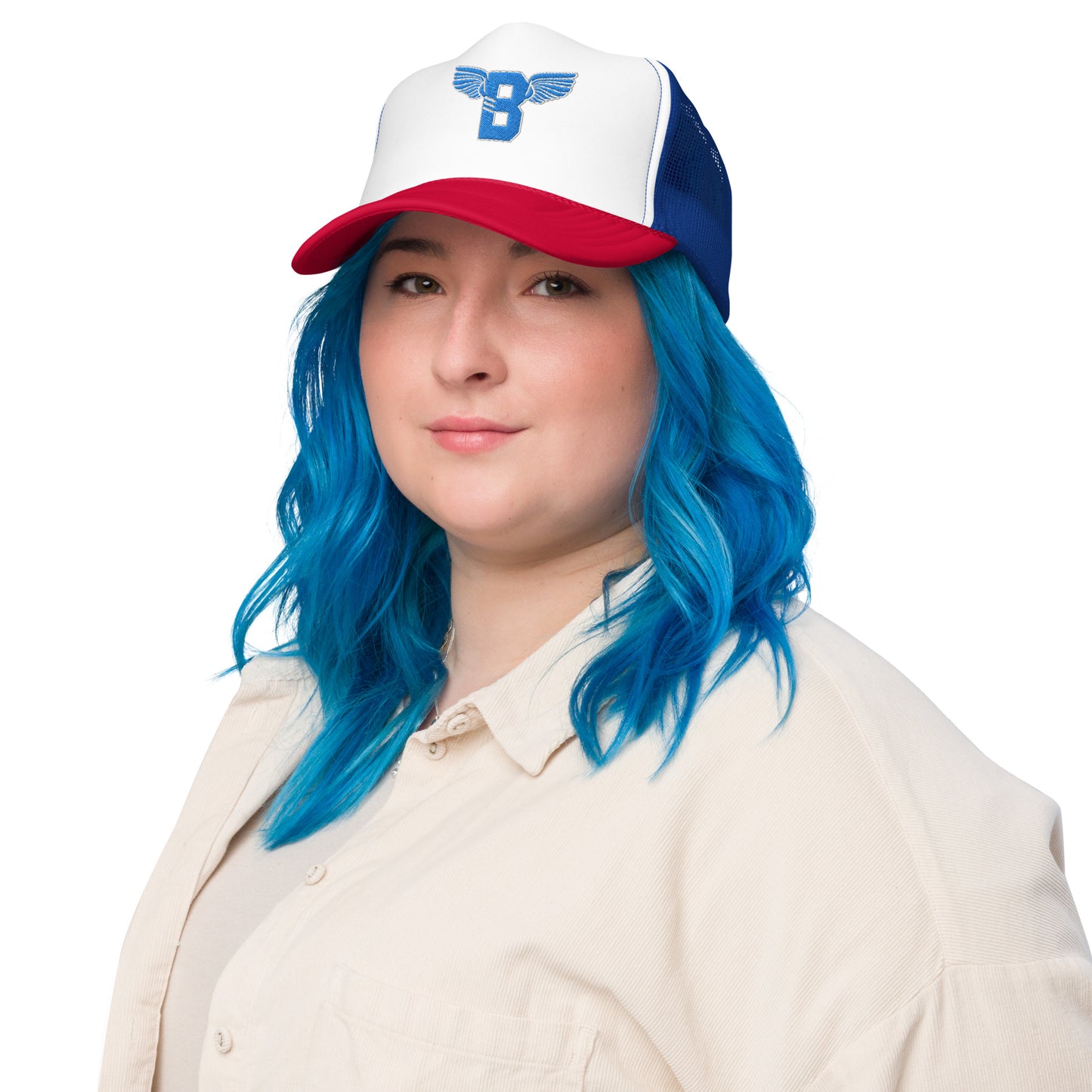 "B" IS FOR BROOKLYN - B-WING FOAM TRUCKER HAT (VIVID BLUE STITCH)