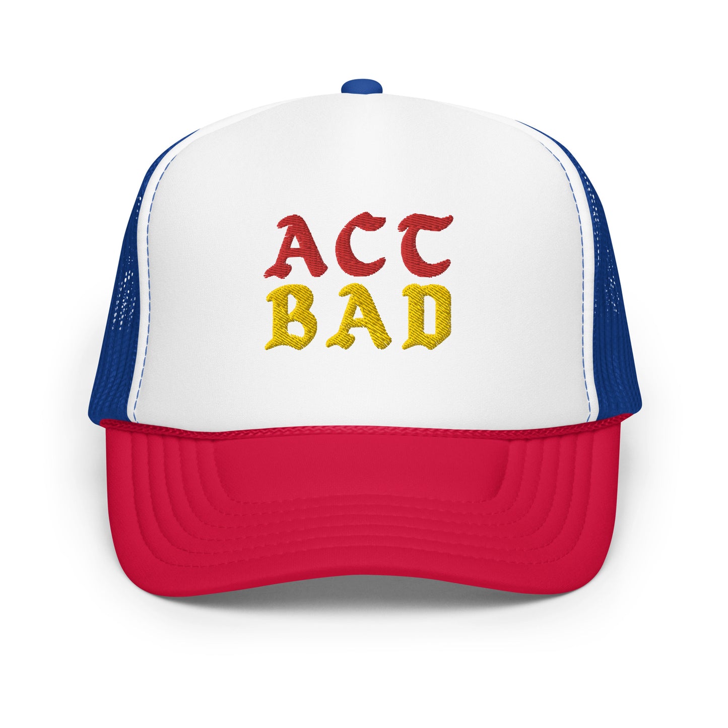 ACT BAD FOAM TRUCKER HAT (RED/GOLD STITCH)