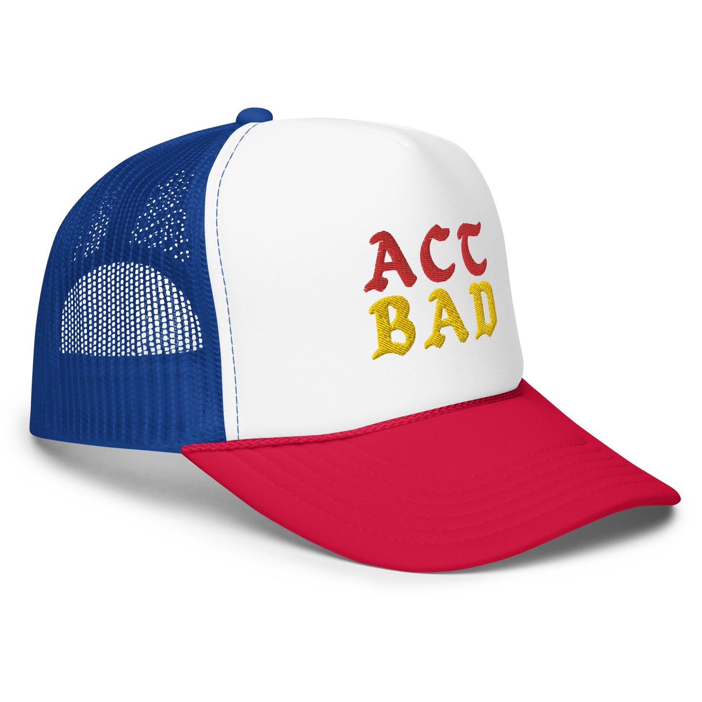 ACT BAD FOAM TRUCKER HAT (RED/GOLD STITCH)