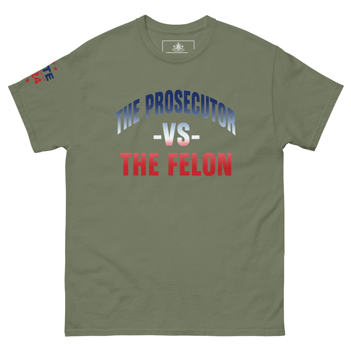 MALA: THE PROSECUTOR VS THE FELON UNISEX TEE (RED, WHITE, BLUE GRADIENT)