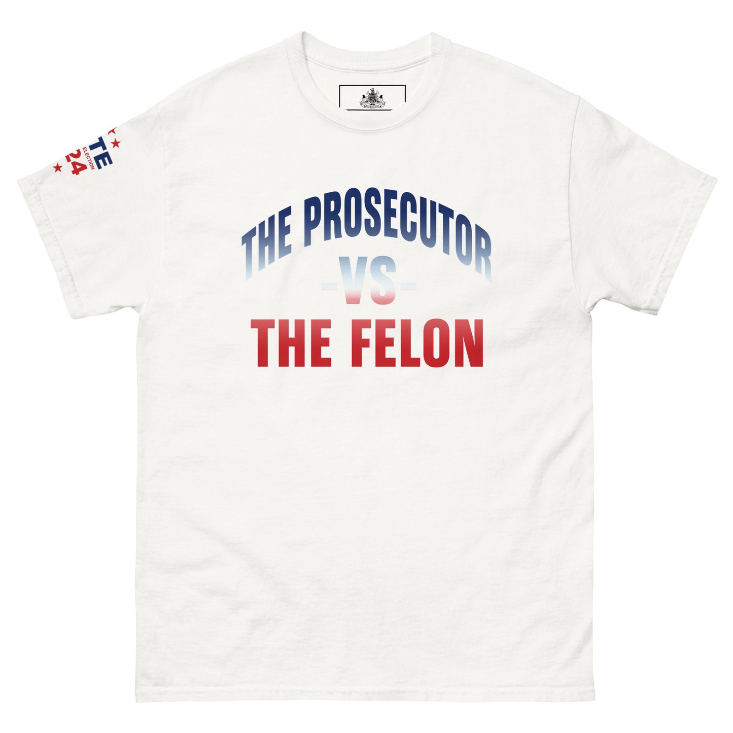 MALA: THE PROSECUTOR VS THE FELON UNISEX TEE (RED, WHITE, BLUE GRADIENT)