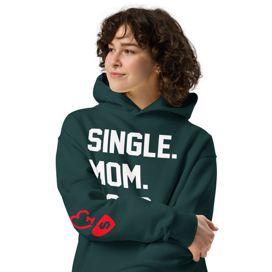 SINGLE. MOM. BOSS. OVERSIZED HOODIE (WHITE + RED)