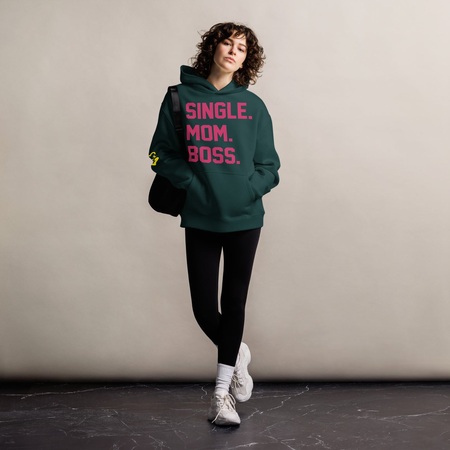 SINGLE. MOM. BOSS. OVERSIZED HOODIE (PINK + YELLOW)