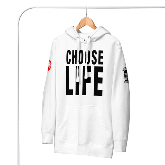 CHOOSE LIFE X FXCK GUNZ UNISEX HOODIE (BLACK PRINT)