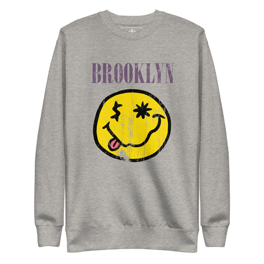 BK ROX - DISTRESSED BROOKLYN "SMILEY" FACE UNISEX PREMIUM SWEATSHIRT