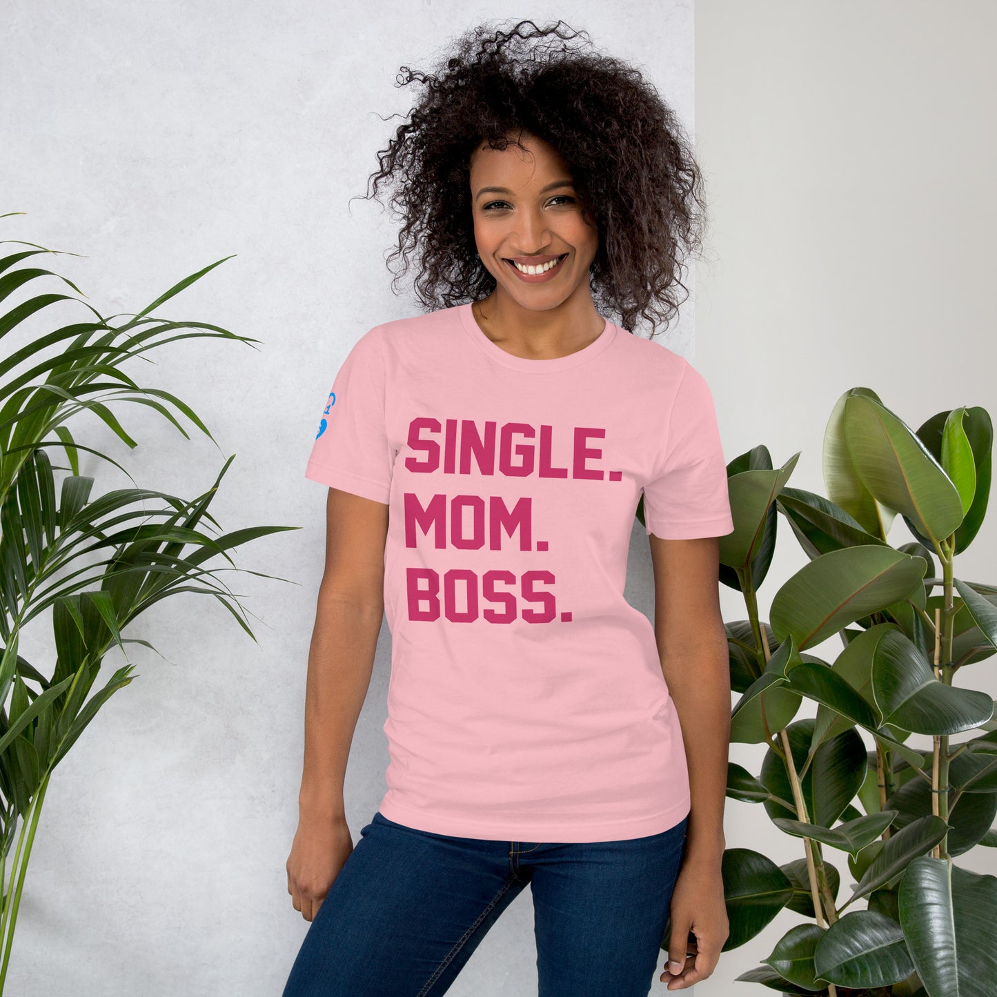 SINGLE. MOM. BOSS. T-SHIRT (PINK + BLUE)