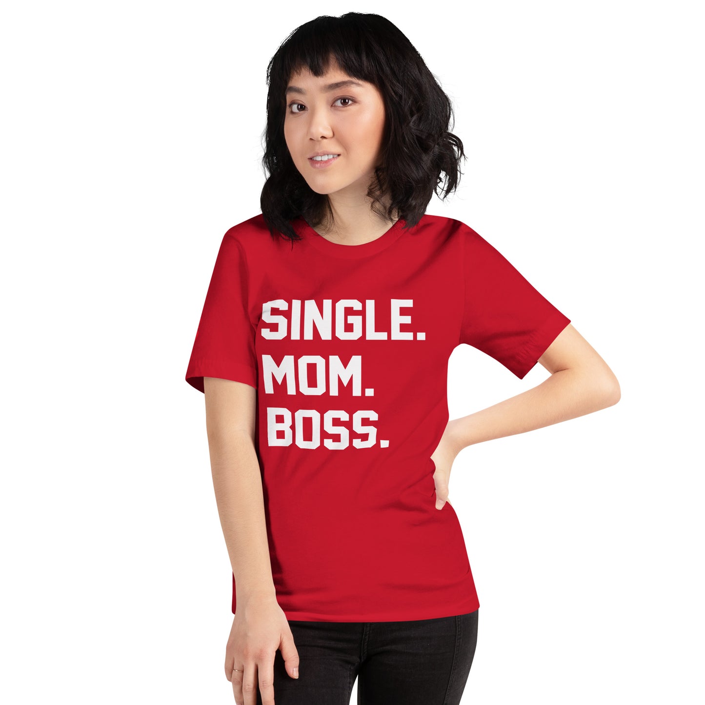 SINGLE. MOM. BOSS. T-SHIRT (WHITE + RED)