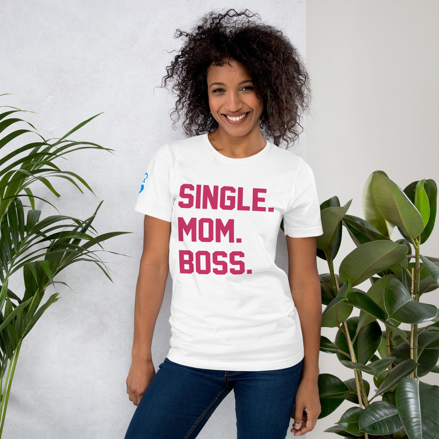 SINGLE. MOM. BOSS. T-SHIRT (PINK + BLUE)