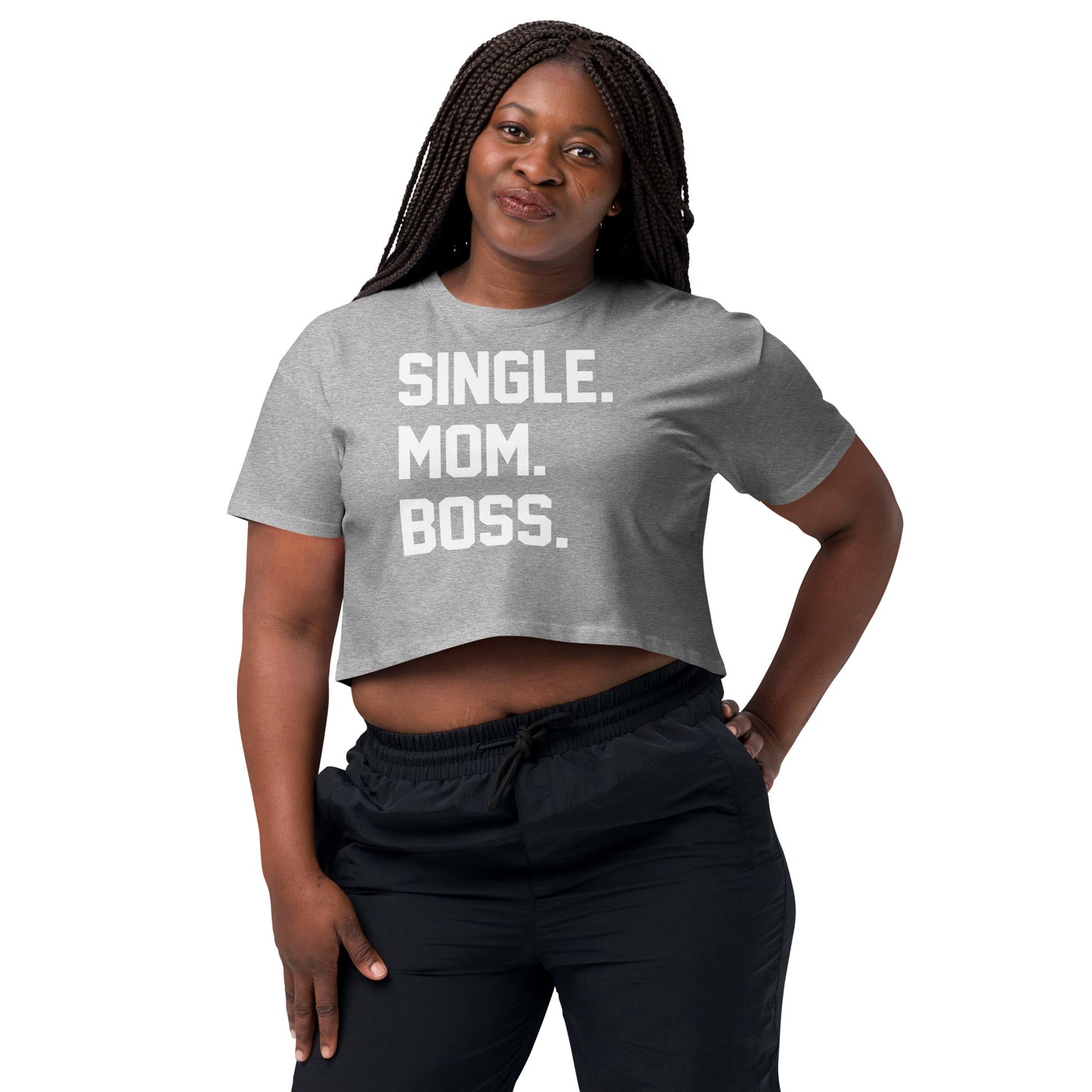 SINGLE. MOM. BOSS. WOMEN's CROP TOP (WHITE + RED)