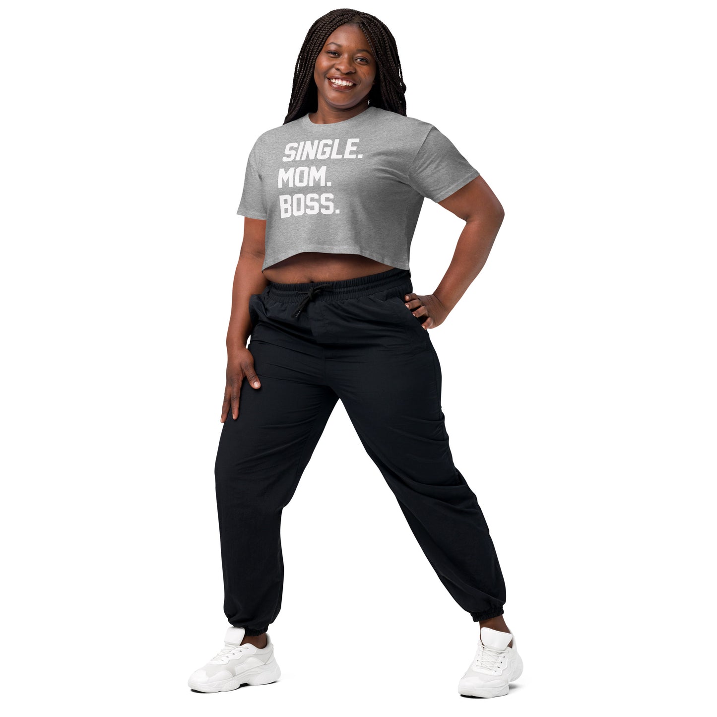 SINGLE. MOM. BOSS. WOMEN's CROP TOP (WHITE + RED)