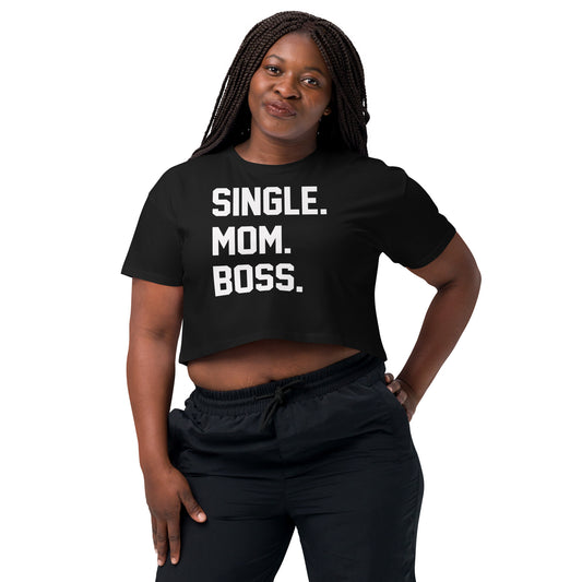 SINGLE. MOM. BOSS. WOMEN's CROP TOP (WHITE + RED)