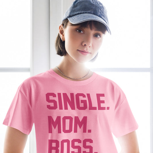 SINGLE. MOM. BOSS. WOMEN's CROP TOP (PINK + YELLOW)