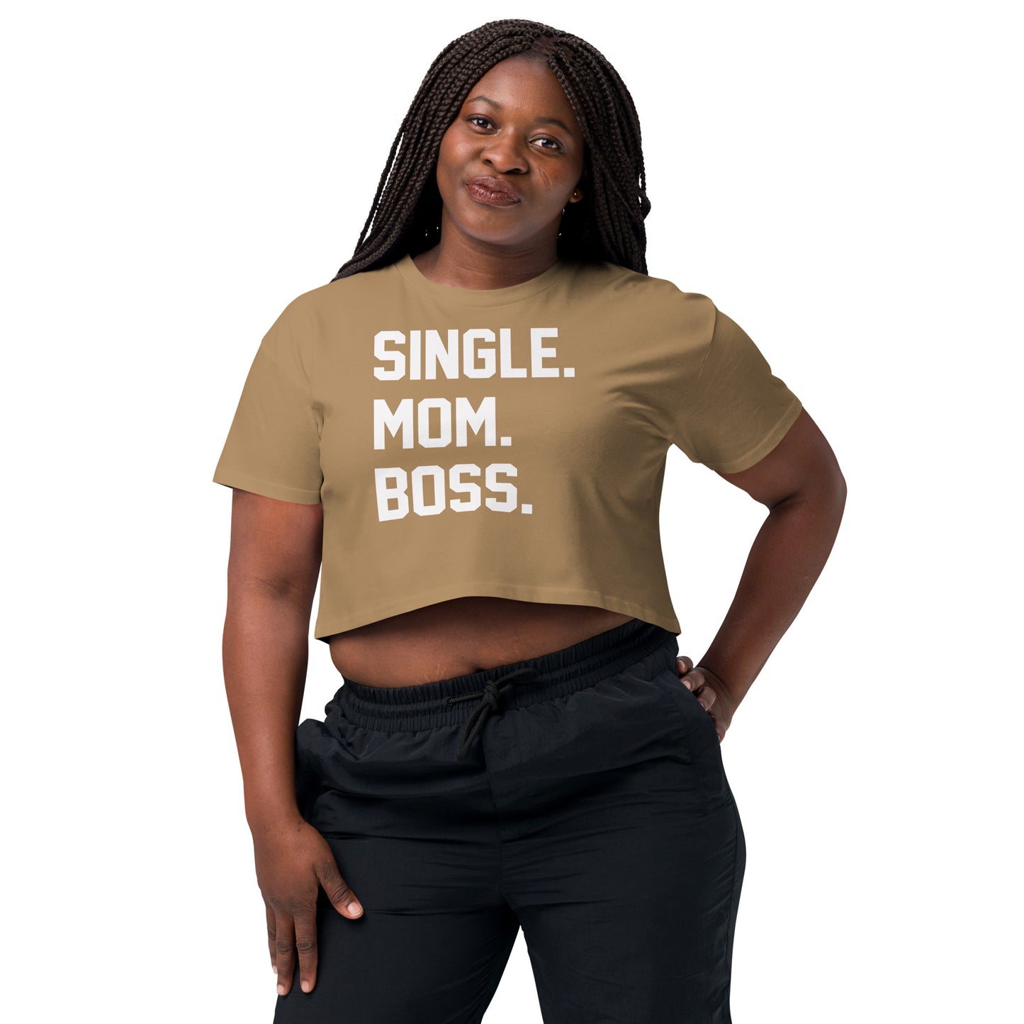 SINGLE. MOM. BOSS. WOMEN's CROP TOP (WHITE + RED)