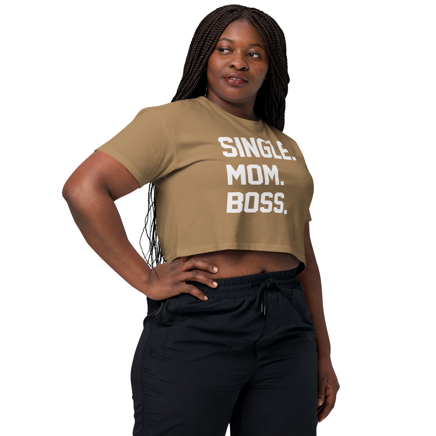 SINGLE. MOM. BOSS. WOMEN's CROP TOP (WHITE + RED)