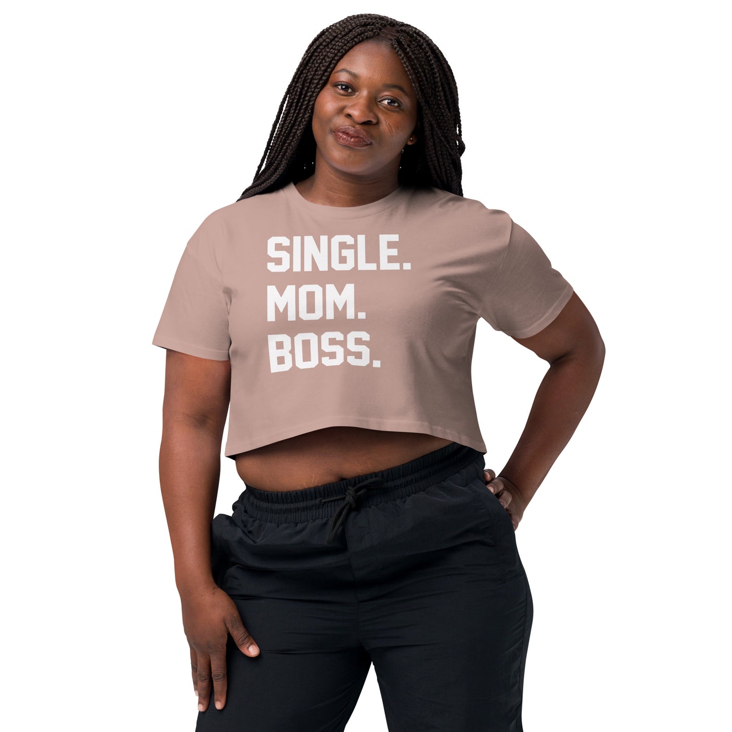 SINGLE. MOM. BOSS. WOMEN's CROP TOP (WHITE + RED)