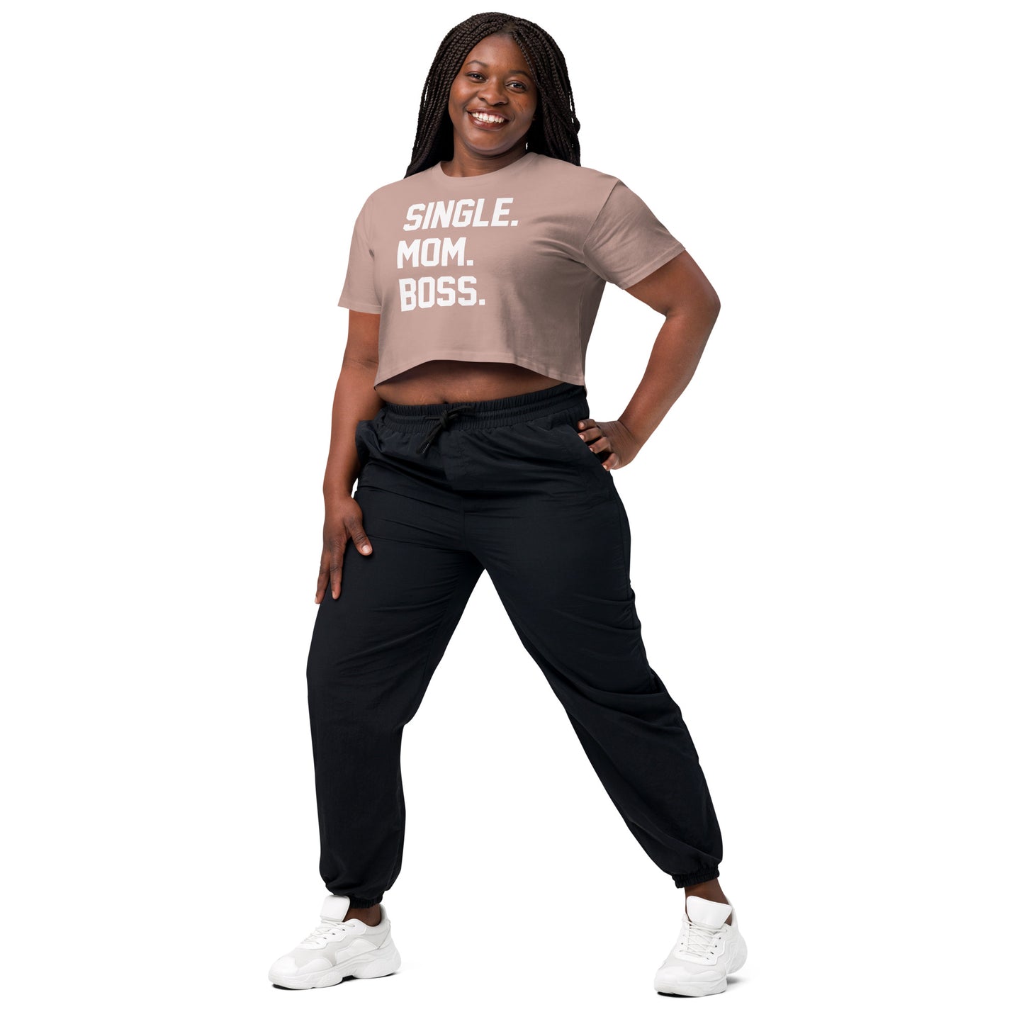 SINGLE. MOM. BOSS. WOMEN's CROP TOP (WHITE + RED)