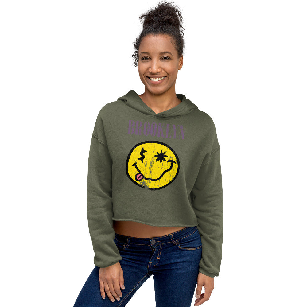 BK ROX - DISTRESSED BROOKLYN "SMILEY" FACE CROP HOODIE