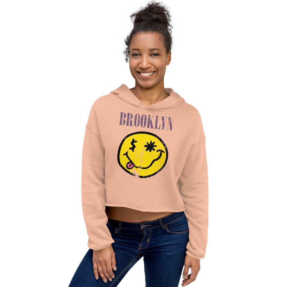 BK ROX - DISTRESSED BROOKLYN "SMILEY" FACE CROP HOODIE