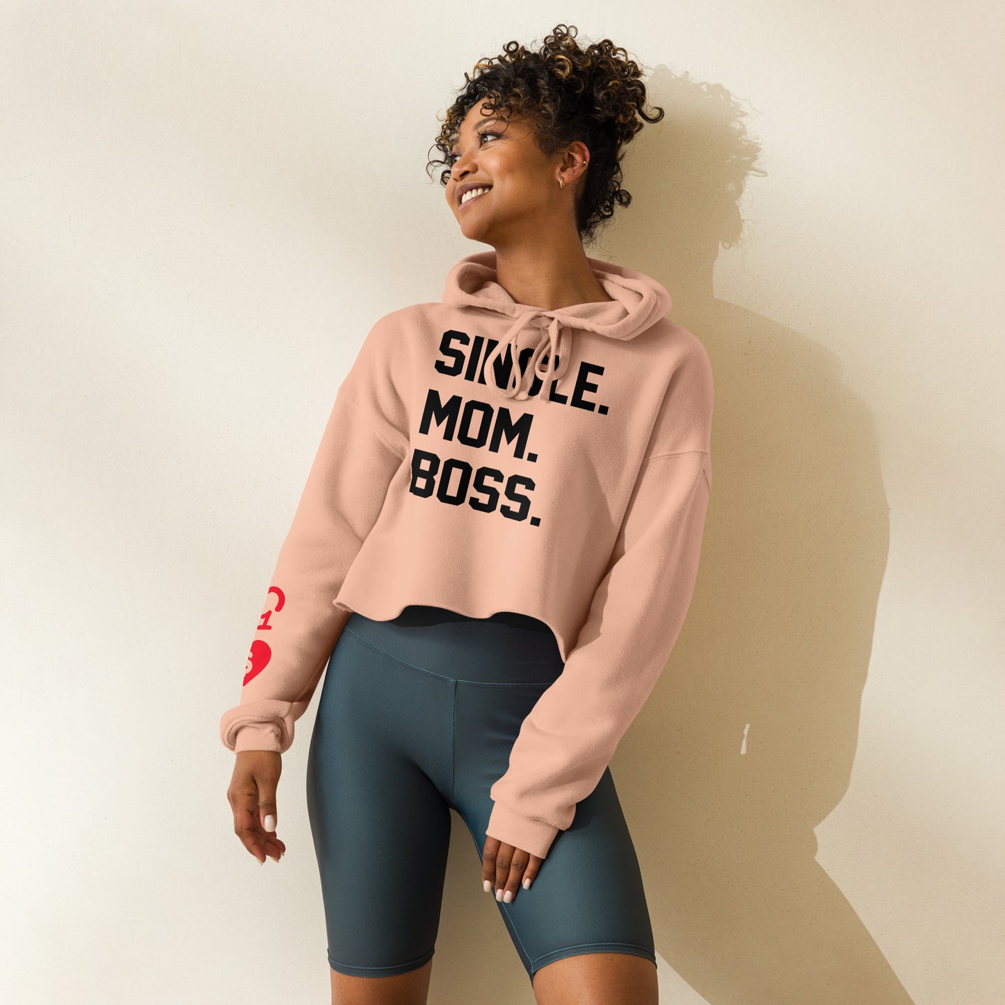 SINGLE. MOM. BOSS. CROP HOODIE (BLACK + RED)