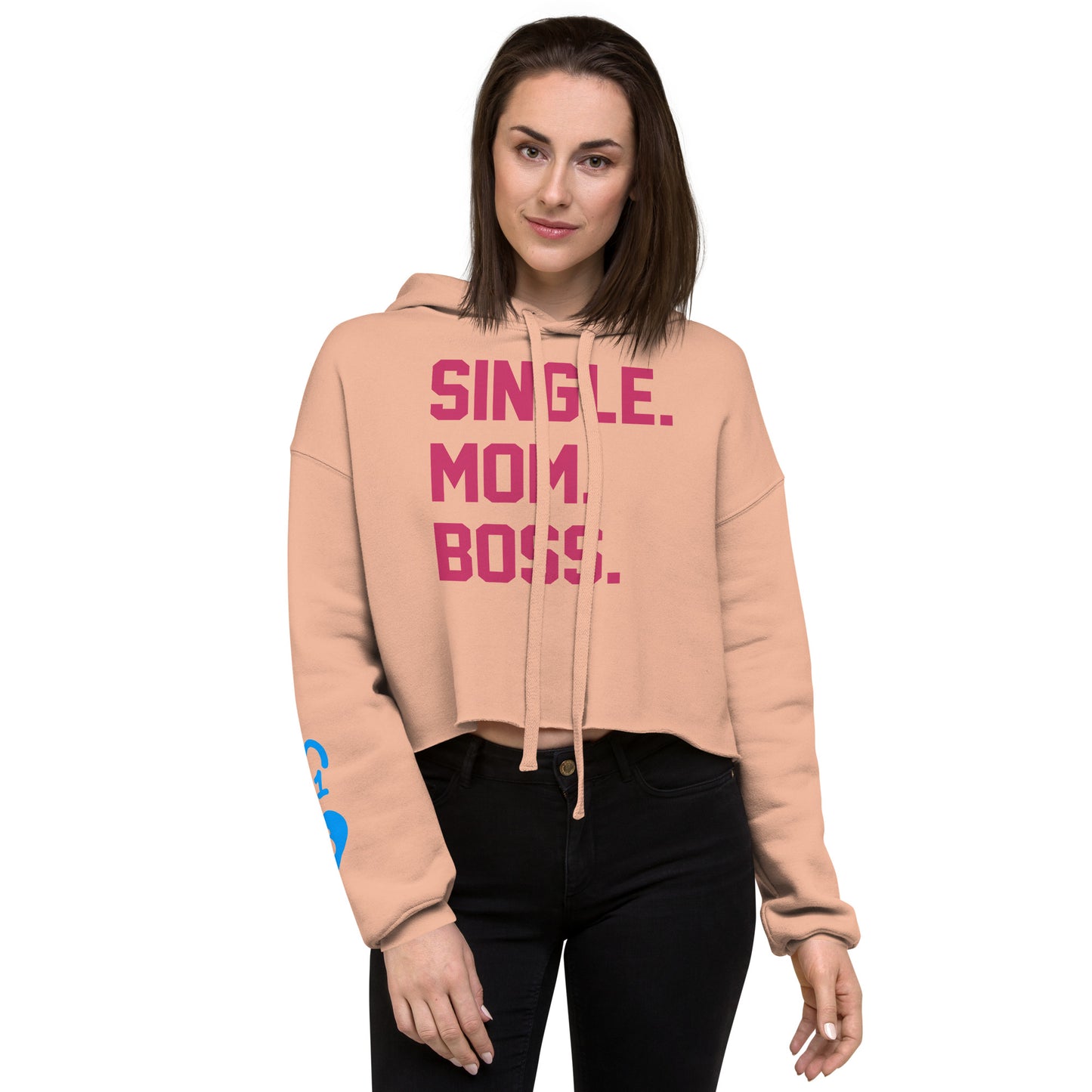 SINGLE. MOM. BOSS. CROP HOODIE (PINK + BLUE)