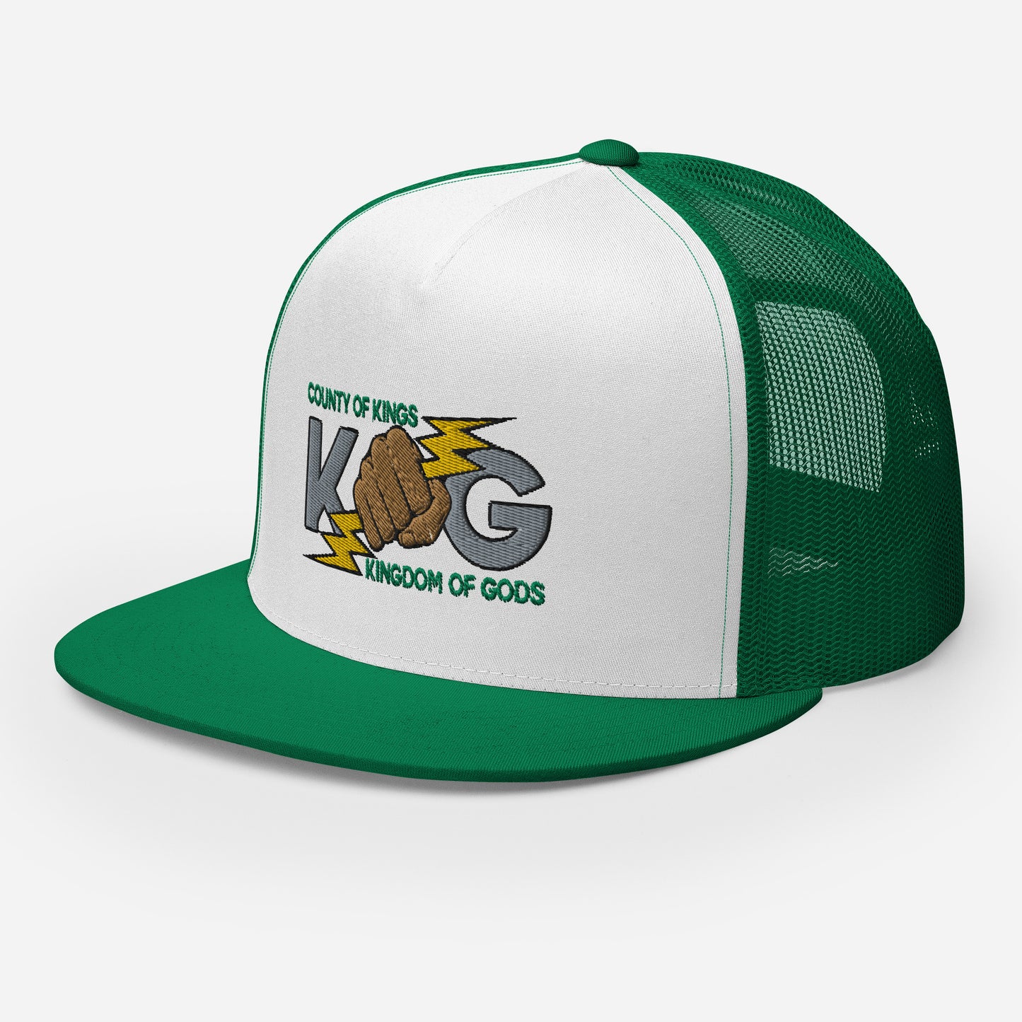 KINGDOM OF GODS - KOG HANDS OF GODS MESH SNAPBACK (Silver&Green Stitch)