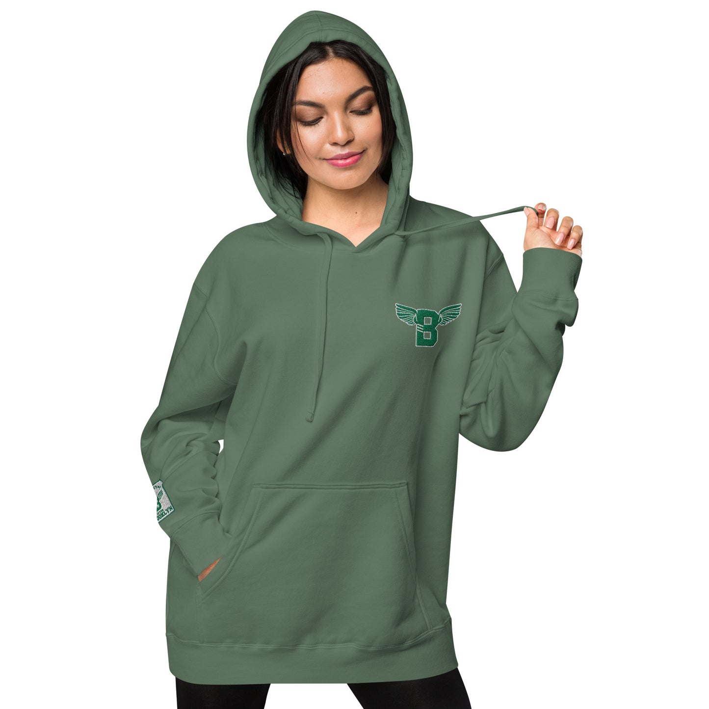 "B" IS FOR BROOKLYN - B-WING UNISEX HOODIE (KELLY GREEN STITCH)